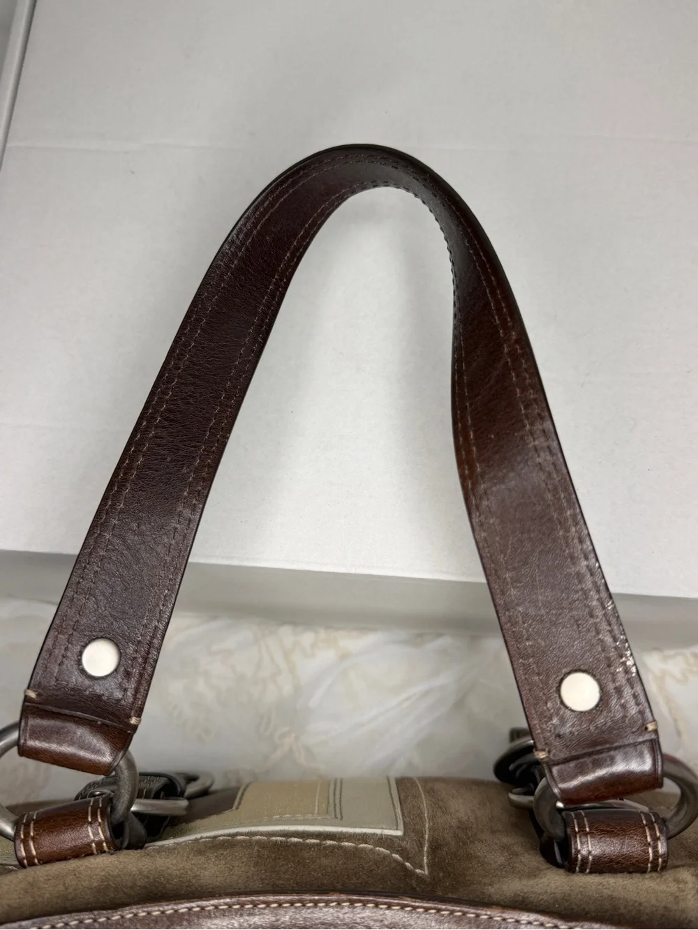 Vintage Coach Rare Suede Patchwork Leather Satchel Y2K Shoulder Bag Brown